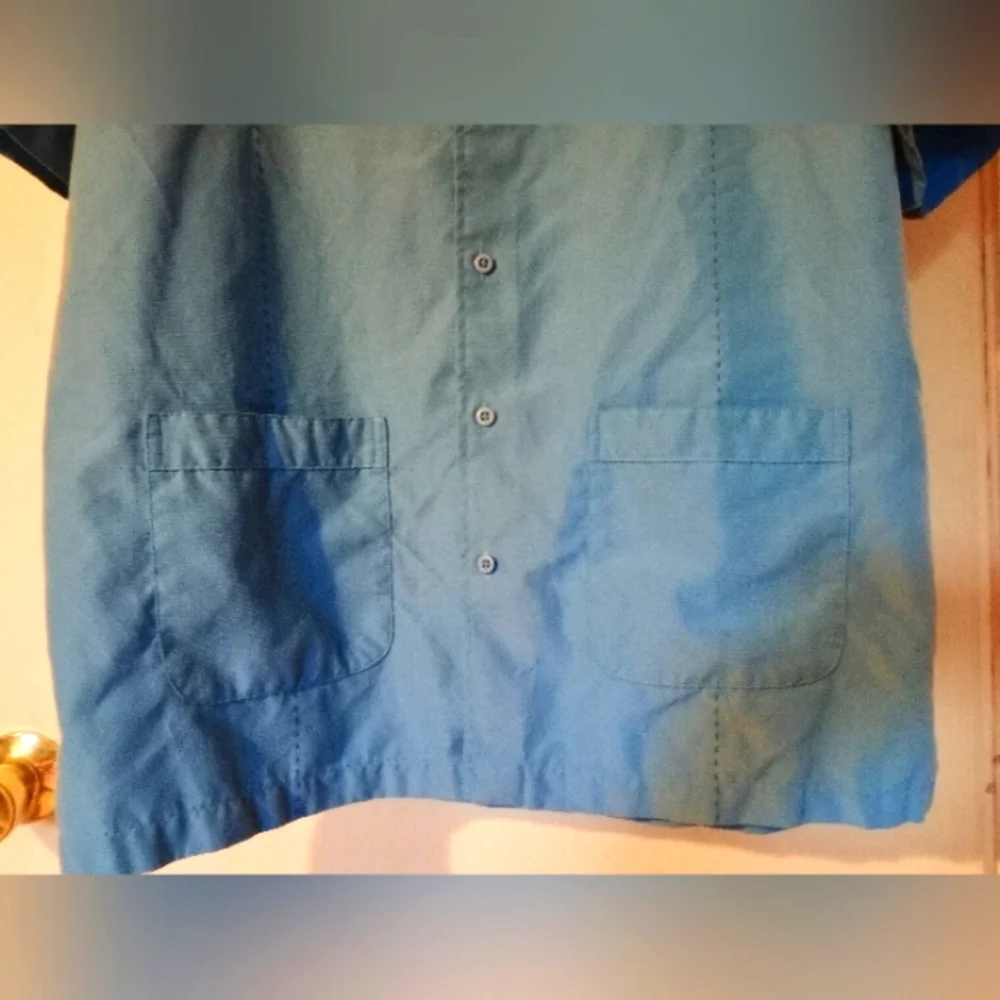 Cafe Luna Casual Short Sleeve‎ Shirt Vintage Look Blue Sz.Large